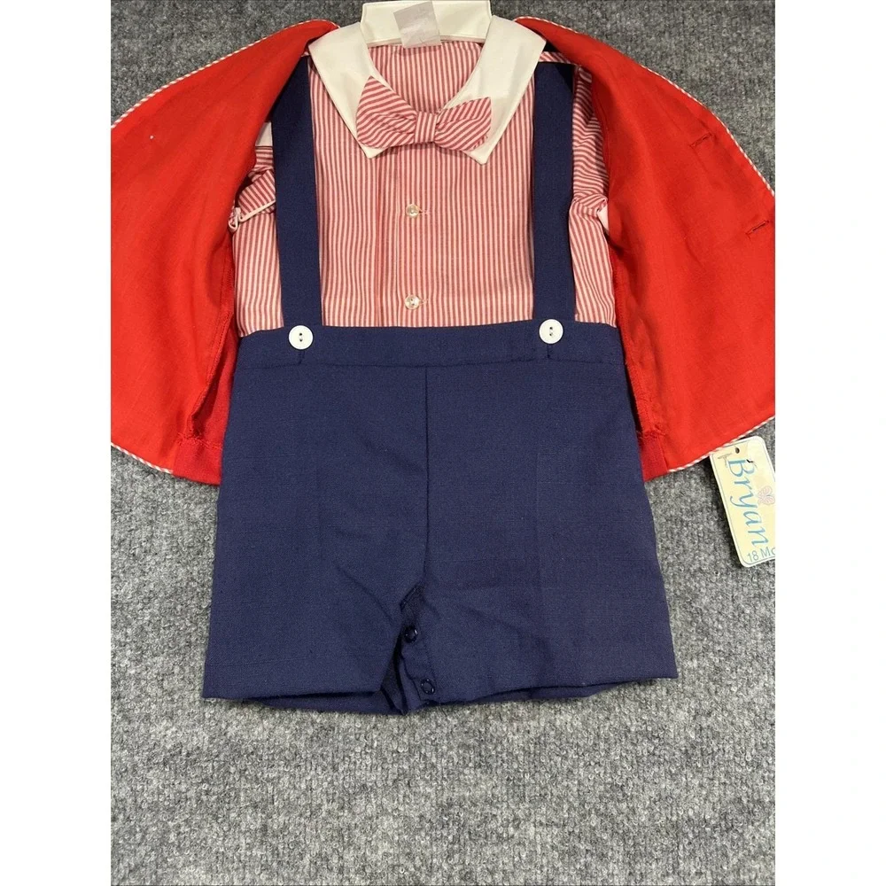 VTG NWT Bryan Baby Boy 2-Piece Suit Set Red Blazer Shorts 18M USA
